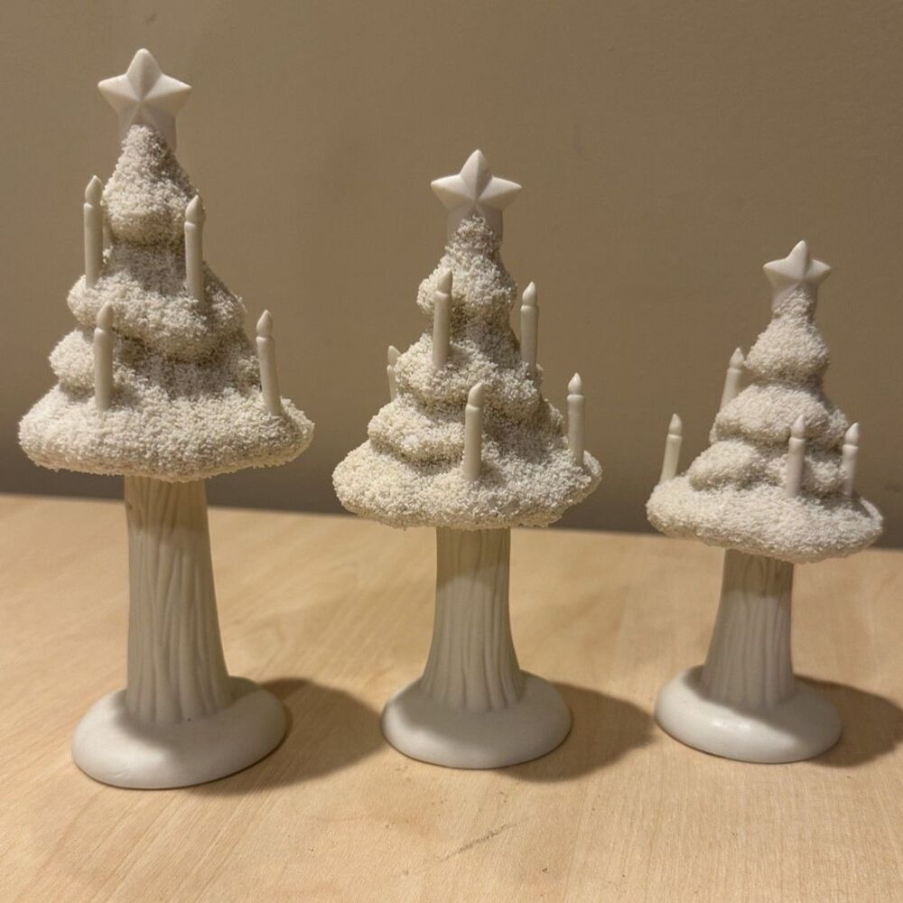 Vintage Dept 56 Snowbabies Set of 3 Candle Pine Christmas Trees Village Figurine